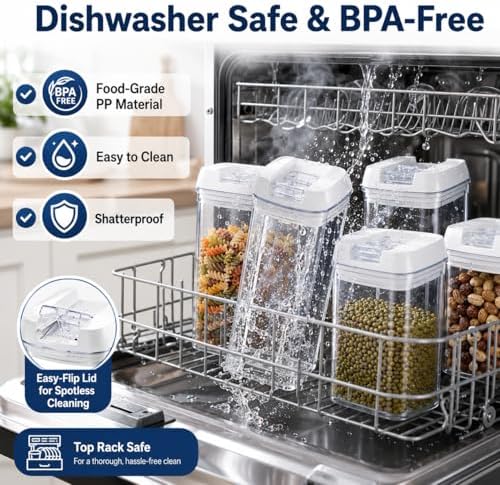 7-Piece Airtight Food Storage Containers with Lids, Clear Stackable Pantry Organization Set for Flour, Sugar, Cereal, Snacks and Kitchen Storage