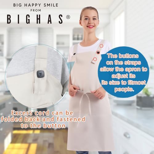 BIGHAS H Back Style Apron with Pocket for Women, Men Adjustable Large