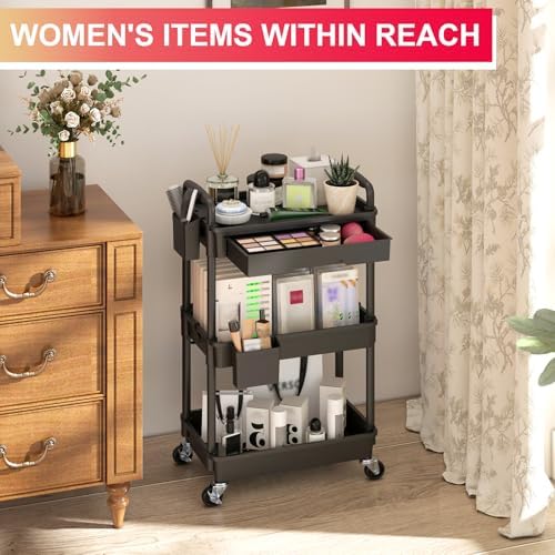 Goovilla 3 Tier Rolling Utility Cart Organizer, Black
