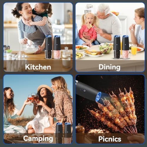 UNNEES Rechargeable Electric Salt and Pepper Grinder Set, Black