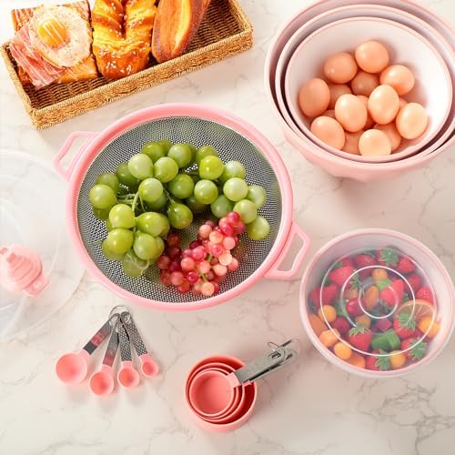 Ziliny 4 Pcs Mixing Bowls with Lids Plastic Nesting Bowls Set with