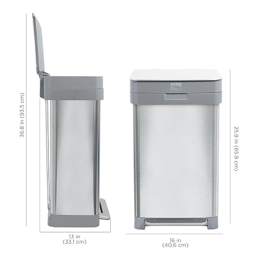 Clorox 13 Gallon Trash Can - 50L Kitchen Trash Can - Rectangular Stainless - Image 8