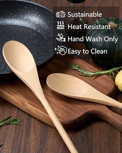 MORGLES 5 Pcs Wooden Spoons for Cooking, 12 Inches Long Handle Spoons