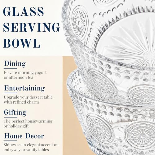 6 Pack Small Glass Bowls Set, 12 Oz Embossed Prep Dessert Bowls