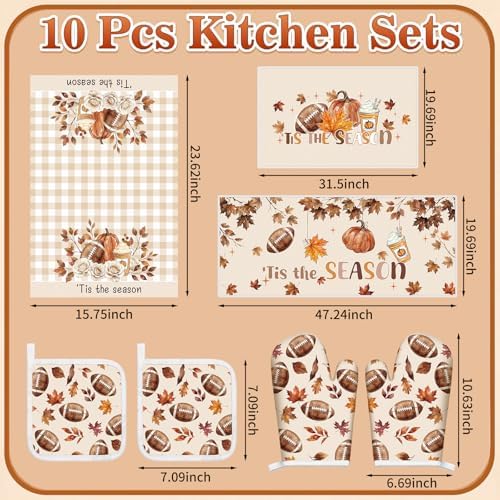 10 Pcs Fall Kitchen Towels Oven Mitts Pot Holders Rugs Set