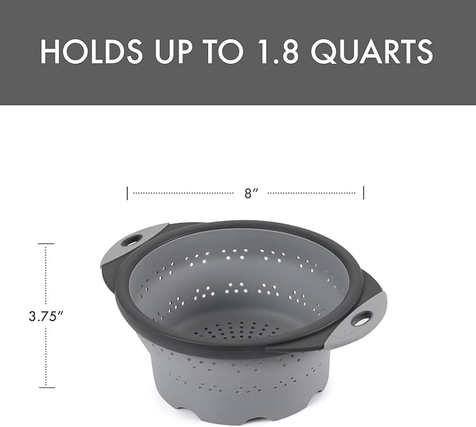 Dexas 8" Collapsible Silicone Colander in Cool Grey, Kitchen Strainer - Image 2