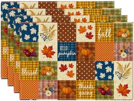Artoid Mode Hello Pumpkin Leaves Fall Placemats Set of 4-12 x 18 Inch