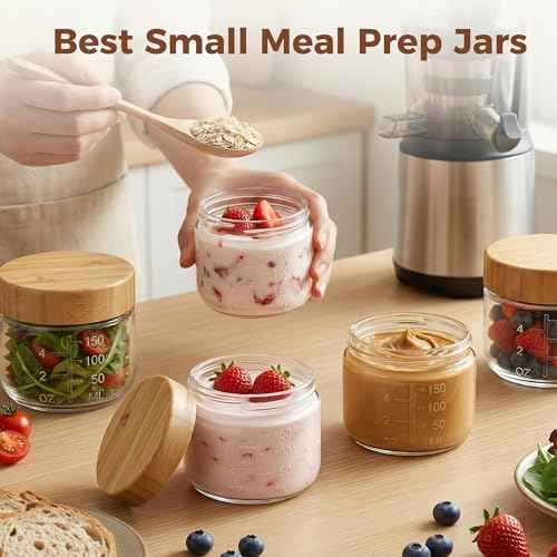 6 oz Small Glass Jars with Bamboo Lids, 4 Pack