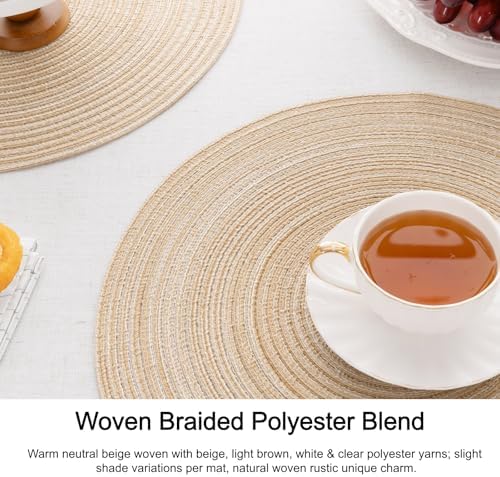 SHACOS Round Braided Placemats Set of 4 Washable Place Mats for Dining