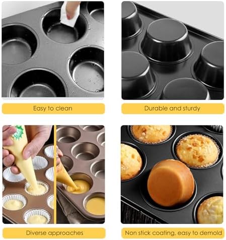 2 Packs Nonstick Round Muffin Baking Pan Tin, 12-Cup Muffin Tin