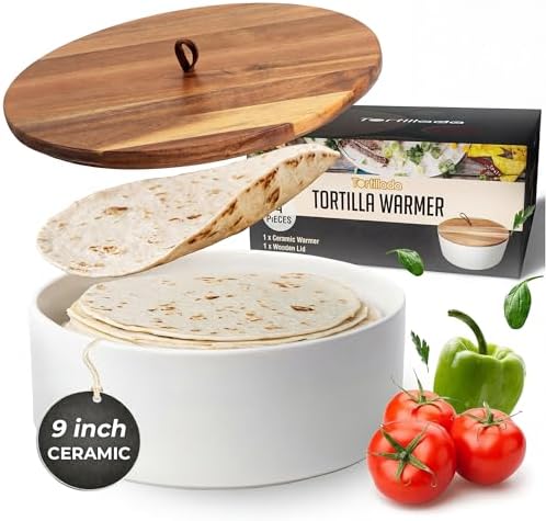 Tortillada - Tortilla Warmer Ceramic with Lid 9 Inch, Bread Warmer
