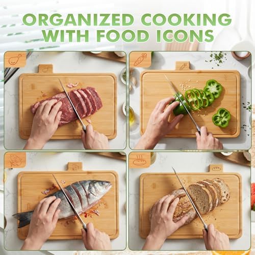 4-Piece Bamboo Cutting Board Set with Elevated Holder