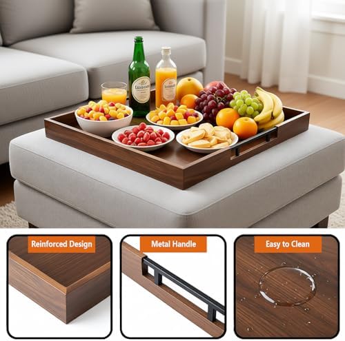 20 Inch Large Square Ottoman Tray, Premium Acacia Wooden Serving Tray