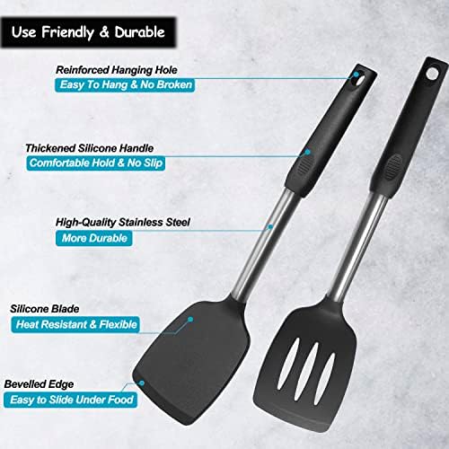 Silicone Spatula and Cooking Spoon Set, 5-Pack, Black