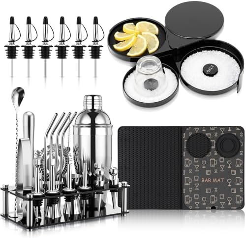 28 Pcs Cocktail Shaker Set and Bartender Kit with Stand, 18 x 12 Inch