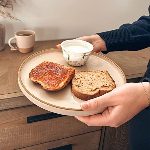 MORA Ceramic Flat Dinner Plates Set of 6, 10.5 in High Edge Dish Set
