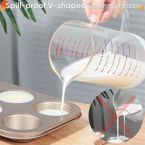 4 Cup Glass Measuring Cup with Handle, 77L High Borosilicate Glass