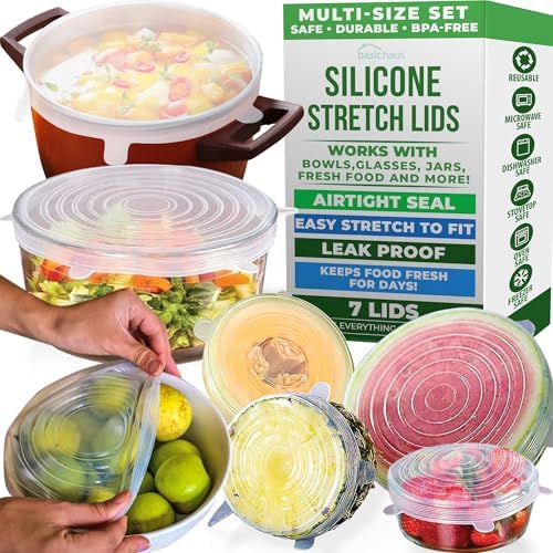 Reusable Silicone Stretch Lids, 7 Pack Food Covers