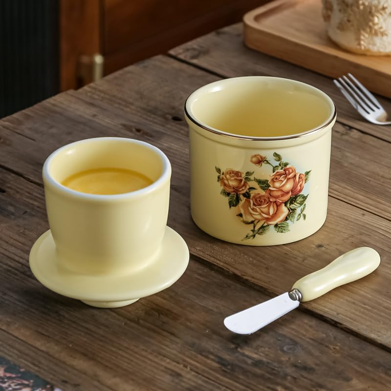 Ceramic Butter Dish with Airtight Lid - Farmhouse Style Butter Keeper