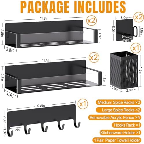 DTUQYX Magnetic Spice Rack for Refrigerator, Clear, 8 Pack