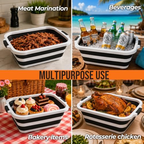 STRALOX Collapsible BBQ Prep Tub with Lid and Cutting Board, XL, Black