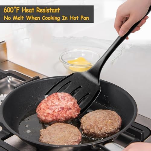 Vovoly Silicone Spatula Set 600°F Heat Resistant Slotted Turner, 2Pc