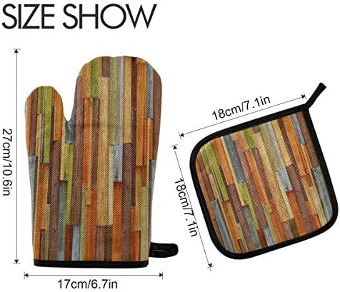 QMXO Watercolor Wooden Colorful Texture Oven Mitts Quilted Cotton