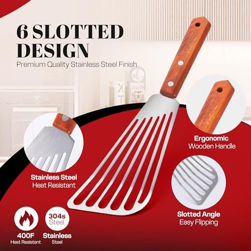 Fish Spatula, 2 Pack Slotted Stainless Steel Fish Turners
