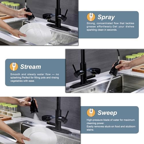 Matte Black Kitchen Faucet with Glass Rinser, Pull Down Sprayer