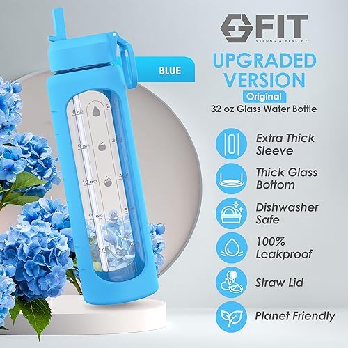 Glass Meal Prep Containers 35 oz & Glass Water Bottle Time Marker 32oz