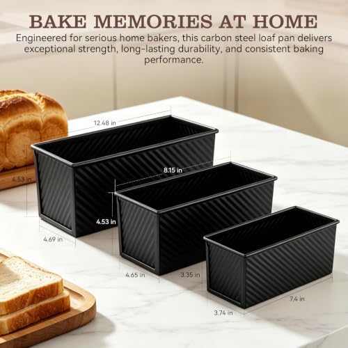 Nonstick Pullman Loaf Pan with Lid, 7.4/8.15/12.48in (Black)
