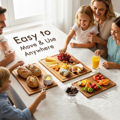 3 Packs Bamboo Cutting Board for Kitchen with Juice Grooves & Storage