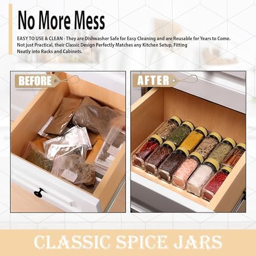 Glass Spice Jars with Bamboo Airtight Lids - (4 Pack) - 4 oz Square