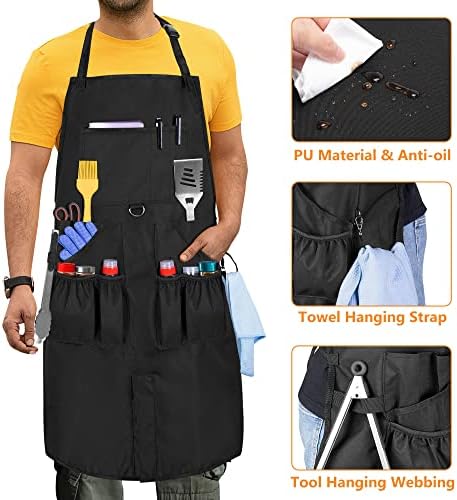 HODRANT Large BBQ Grilling Apron for Men with Pockets & Slit Hem