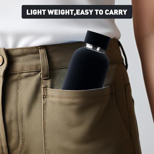 Exllena Small Water Bottle 12oz with Clip, Double Wall Stainless Steel