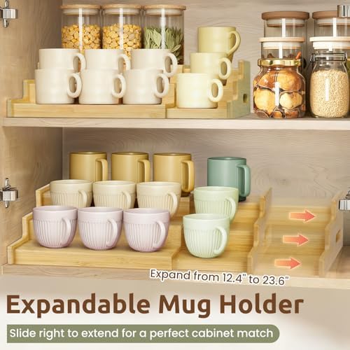 3-Tier Expandable Bamboo Mug Holder for Countertop Coffee Cup Holder