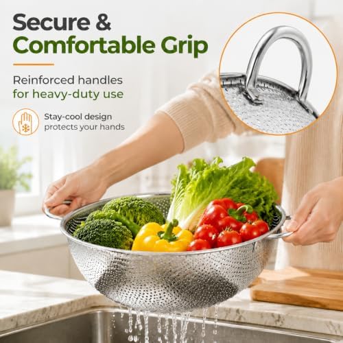 TeamFar Colander Set of 3, Stainless Steel Perforated Colander