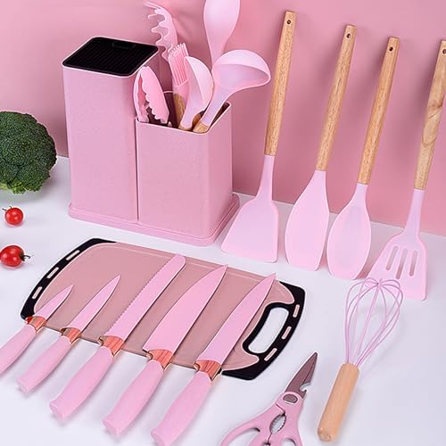 Caliamary 19-Piece Silicone Kitchen Utensil Set, Pink