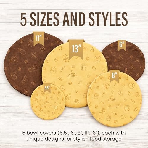 Reusable Beeswax Bowl Covers, Set of 5, 5.5–13-Inch