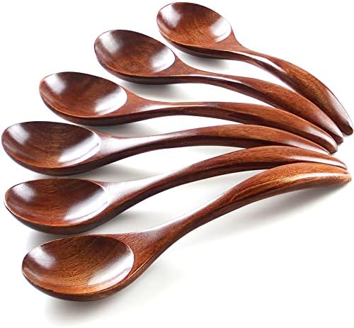 IQCWOOD 7" Korean Wooden Spoons for Eating, 6 Pcs Wooden Soup Spoons