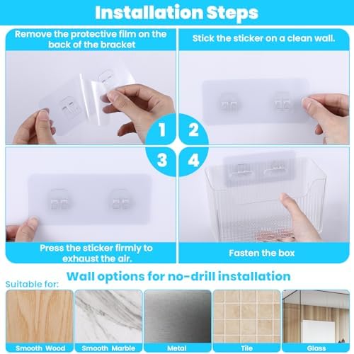 4pcs Adhesive Cabinet Door Storage Bin Wall Mounted Inside Over