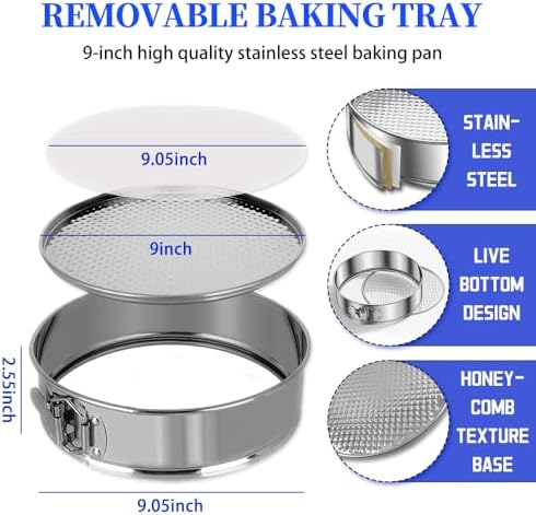 9Inch Steel Cheesecake Springform Cake Pan with 30Pcs Parchment Paper
