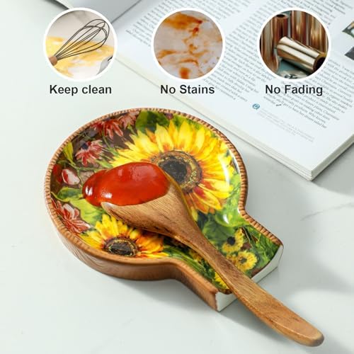 Oil Painting Sunflower Farmhouse Ceramic Spoon Rests Holder for