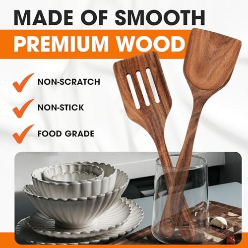 Cheer Collection 7-Piece Teak Wooden Utensil Set
