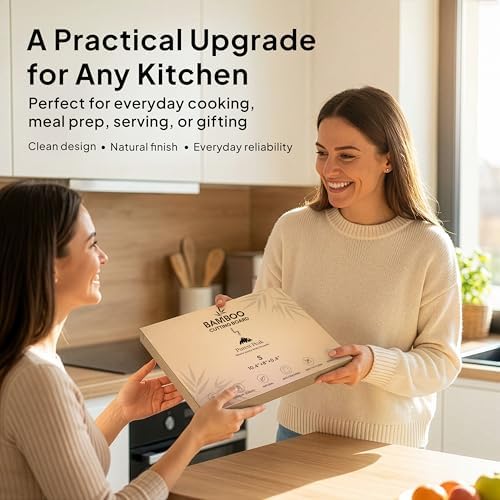 Bamboo Cutting Board Set of 3 with Storage Holder, Reversible Wood