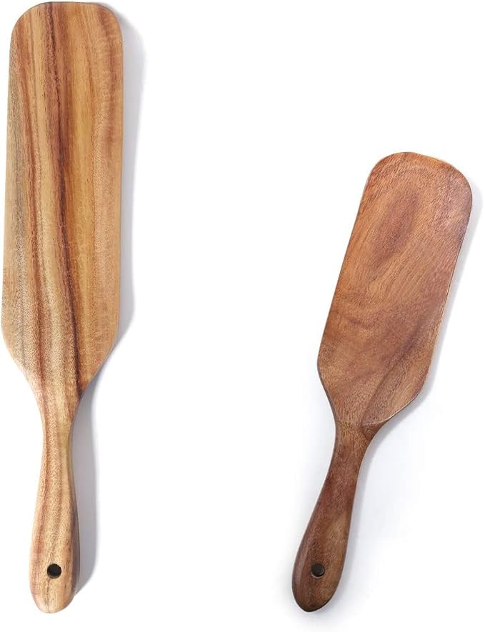 Spurtle Set, Natural Acacia Wooden Kitchen Utensils Set of 2, Wooden Spoons - Image 2