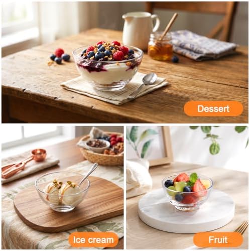 Small Clear Glass Bowl Set of 6, Microwave and Dishwasher Safe