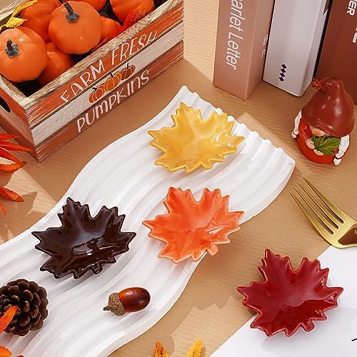 Whaline 4 Pcs Fall Mini Spoon Rest Maple Leaves Ceramic Spoon Holder