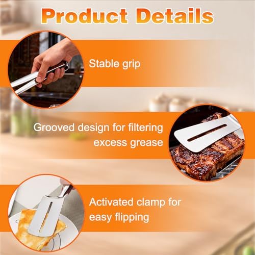 2Pcs Double-Sided Stainless Steel Grill Clamp Spatula, All-Purpose