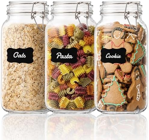 GOSCHE 78oz Glass Jars with Airtight Lids, 3 Pack Square Storage